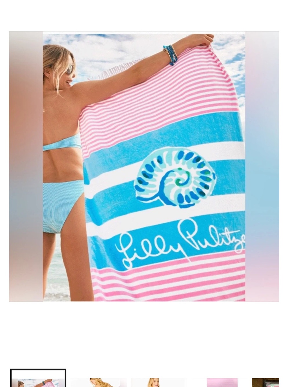 Lilly Pulitzer Pink & Blue Striped Shell Beach Towel - Picture 2 of 7